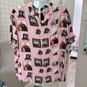 H&M Casual Biggie Smalls Pink and Black Button Down Shirt